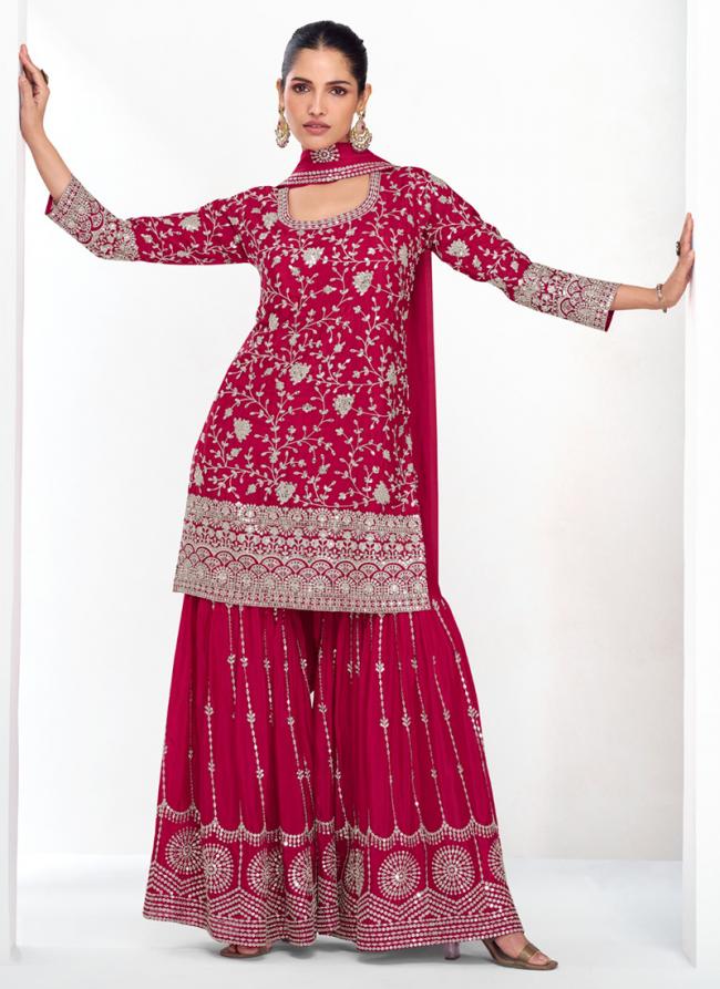 Chinnon Pink Wedding Wear Embroidery Work Readymade Plazzo Suit